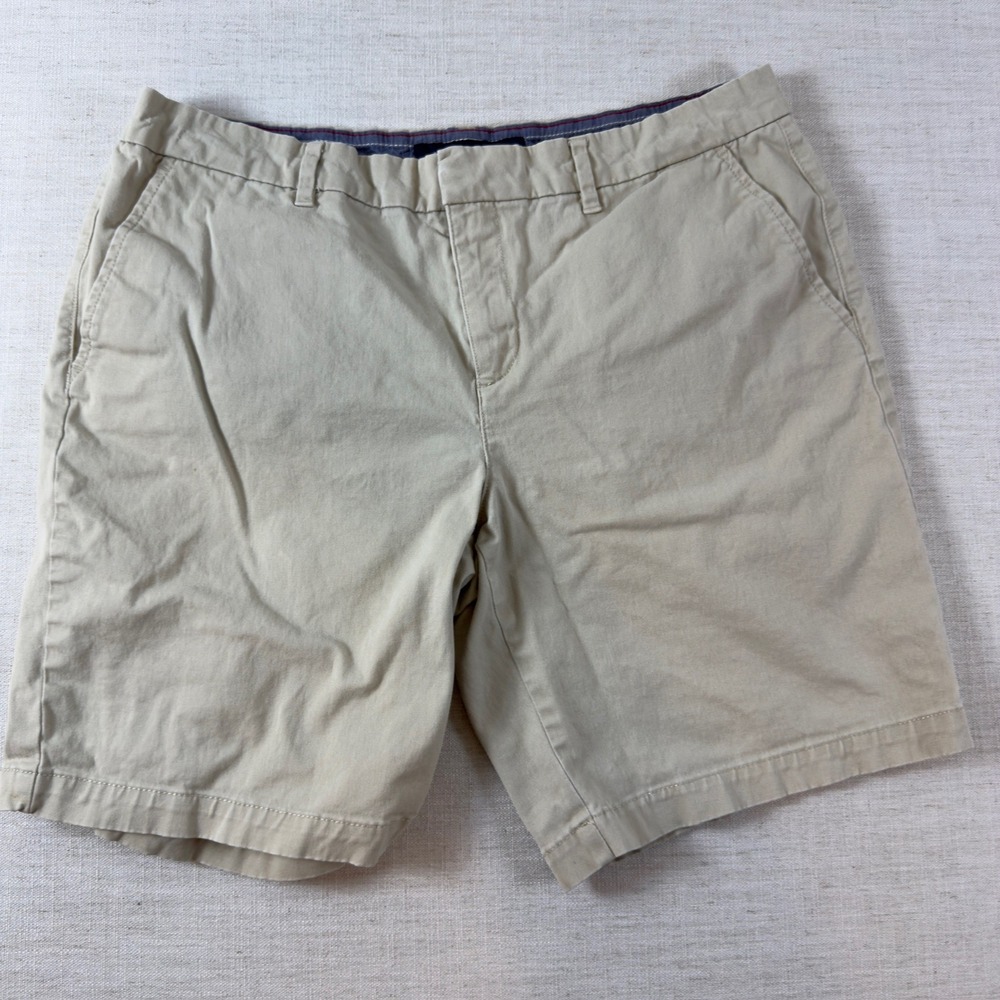 Tommy Hilfiger Womens Khaki Chino Shorts Tan Size 12 Flat Front Cotton Blend